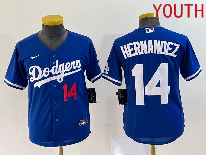 Youth Los Angeles Dodgers #14 Hernandez Blue Nike Game 2023 MLB Jersey->youth mlb jersey->Youth Jersey